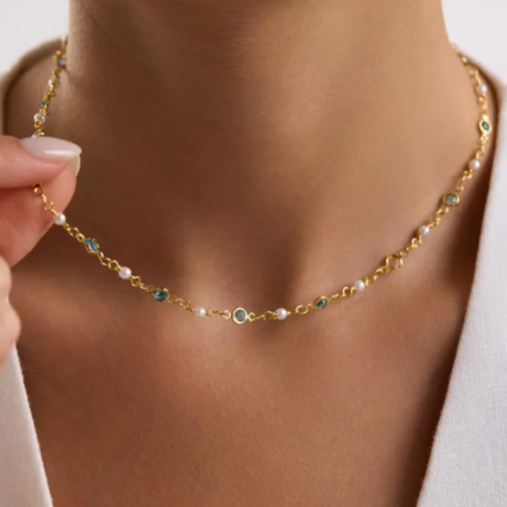 Aquamarine Pearl Necklace